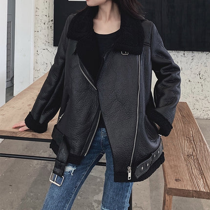 Women's Warm Winter PU Leather Jacket - Wnkrs