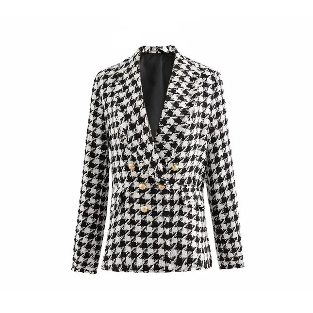 Women's Black / White Plaid Tweed Jacket - Wnkrs