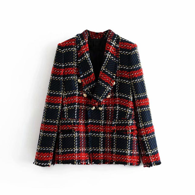 Red Plaid Tweed Blazer for Women - Wnkrs