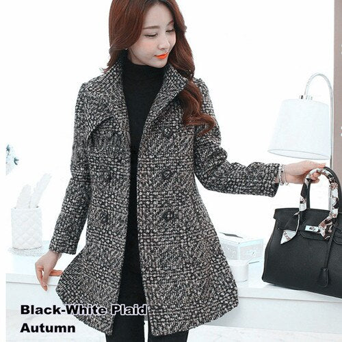 Women's Wool Melange Plaid Winter Coat - Wnkrs