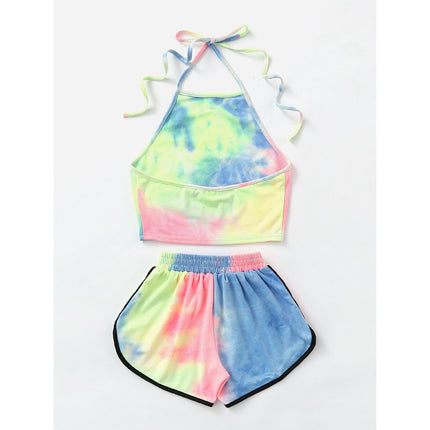 Women's Tie-Dye Gradient Halter Crop Top and Shorts Set - Wnkrs