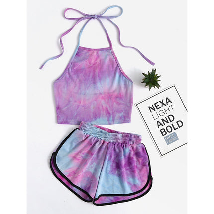 Women's Tie-Dye Gradient Halter Crop Top and Shorts Set - Wnkrs