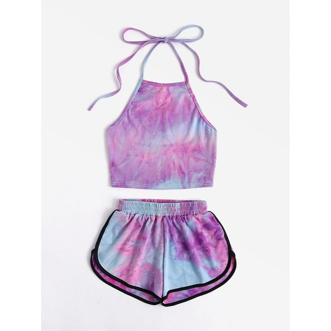 Women's Tie-Dye Gradient Halter Crop Top and Shorts Set - Wnkrs