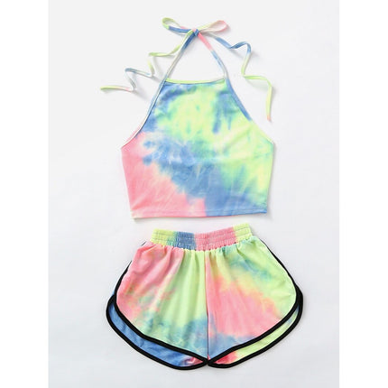 Women's Tie-Dye Gradient Halter Crop Top and Shorts Set - Wnkrs