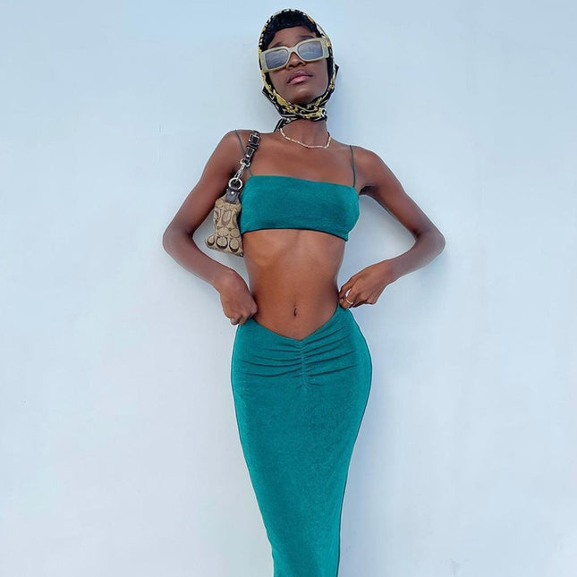 Women's Summer Ruched Top and Skirt Set - Wnkrs