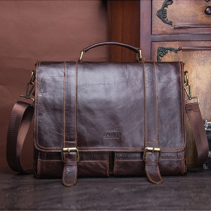 Men's Basic Leather Briefcase with Pockets - Wnkrs