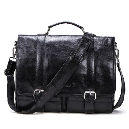 Men's Basic Leather Briefcase with Pockets - Wnkrs