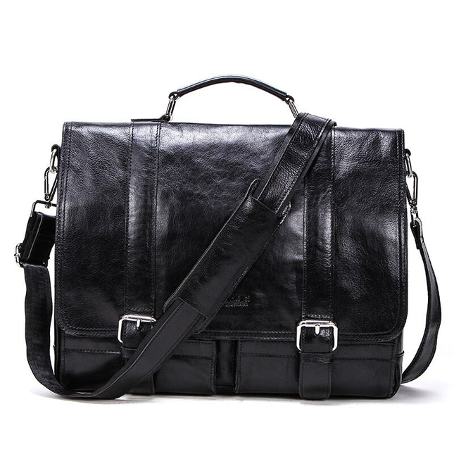 Men's Basic Leather Briefcase with Pockets - Wnkrs