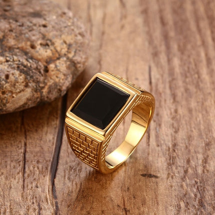 Stainless Steel Ring with Black Stone - Wnkrs