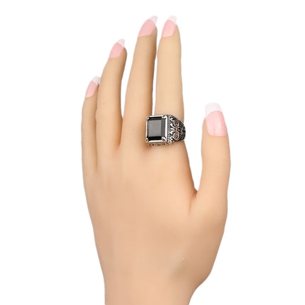 Men's Black Filled Silver Resin Ring - Wnkrs