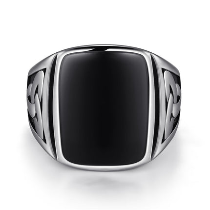 Square Steel Black Stone Titanium Ring for Men - Wnkrs