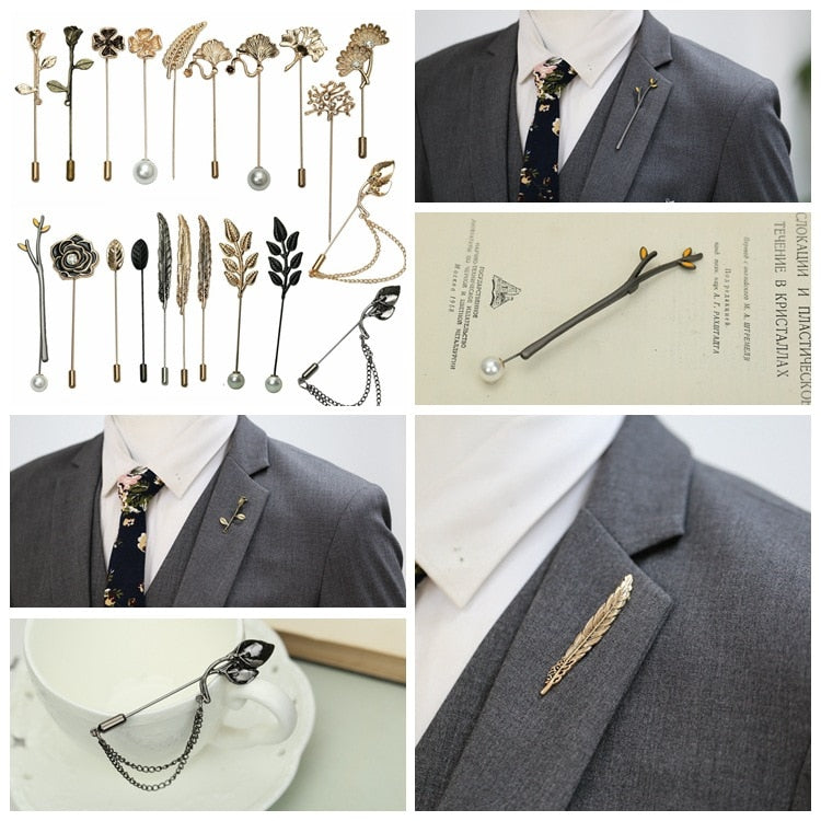 Men's Plant Shape Brooch