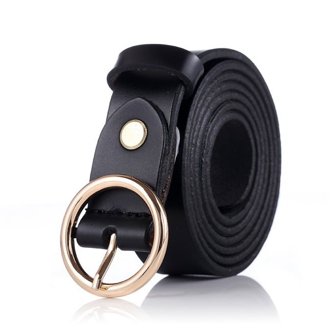 Women's Leather Belt with Round Buckle - Wnkrs