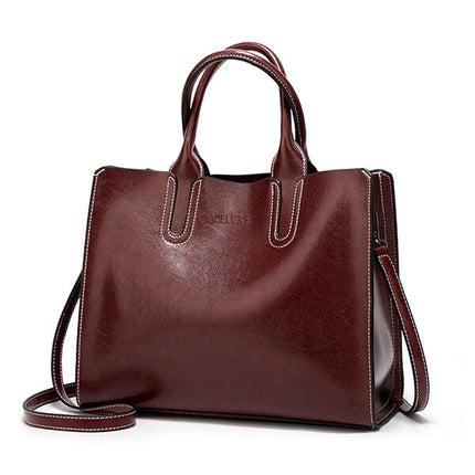 Women's Oil Leather Tote Shoulder Bag - Wnkrs