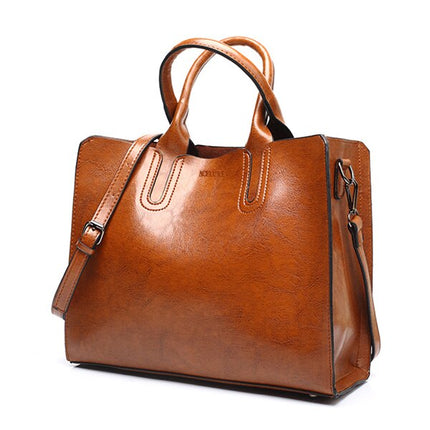 Women's Oil Leather Tote Shoulder Bag - Wnkrs