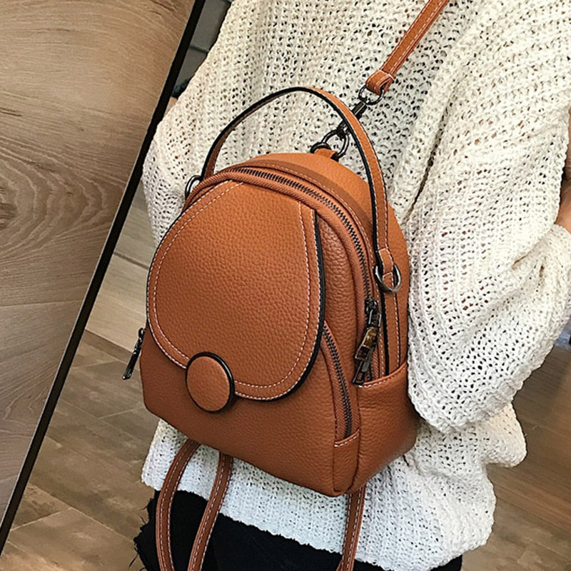 Women's Round Buckle Eco-Leather Backpack