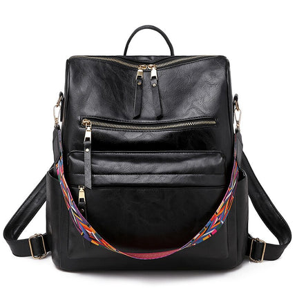 Women's Eco-Leather Backpack with Ethnic Style Strap - Wnkrs