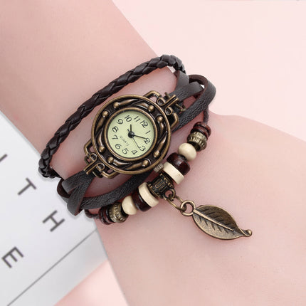 Vintage Dress Watch with Genuine Leather Bracelet - wnkrs