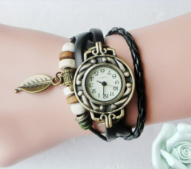 Vintage Dress Watch with Genuine Leather Bracelet - wnkrs