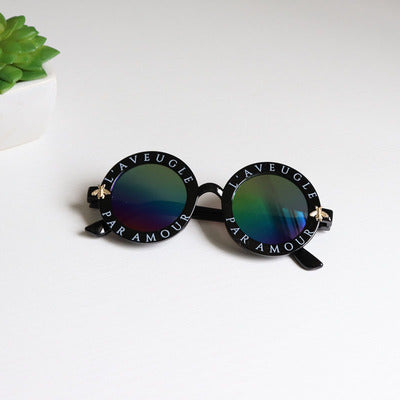 Girl's Summer Round Sunglasses with Letter Pattern - Wnkrs