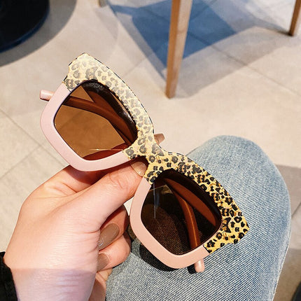 Retro Square Leopard Color-Block Sunglasses for Kids - Wnkrs