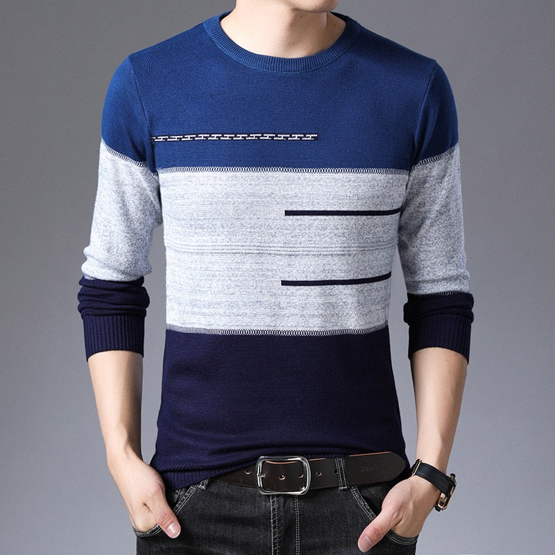 Men's Contrast Lines Sweater