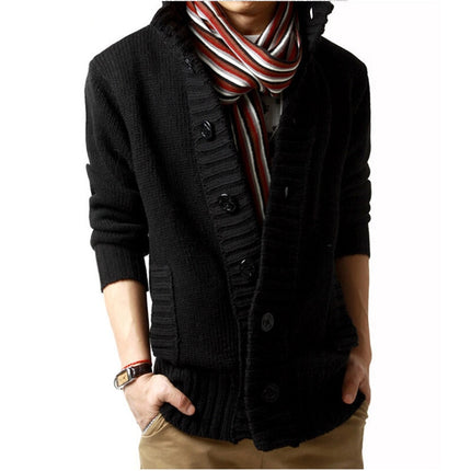 Men's Knitted V-Neck Thick Sweater - Wnkrs