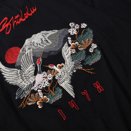 Men's Japanese Style Crane Embroidery T-Shirt - Wnkrs