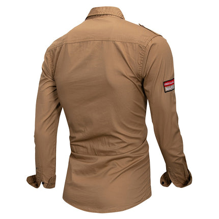 Men's Cotton Military Shirt with Embroidery - Wnkrs