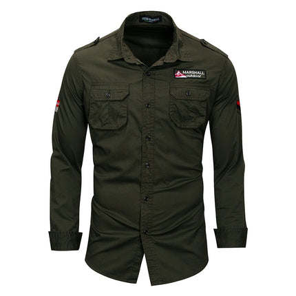 Men's Cotton Military Shirt with Embroidery - Wnkrs