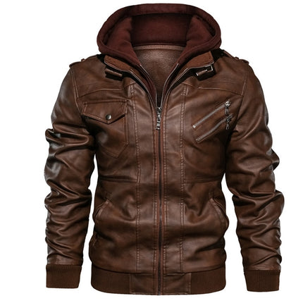 Men's Leather Jacket with Hood - Wnkrs