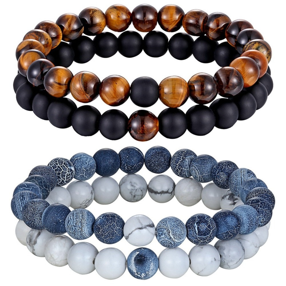 Natural Stone Beaded Bracelets Pair for Couples