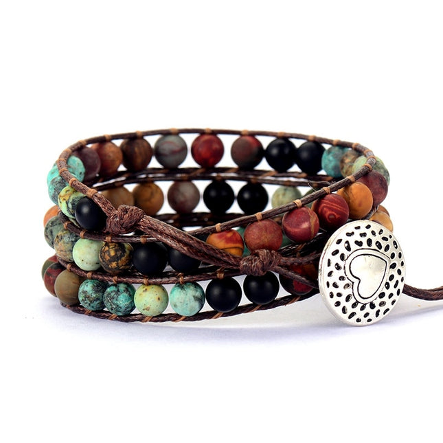 Bohemian Beaded Leather Wrap Bracelet - Wnkrs