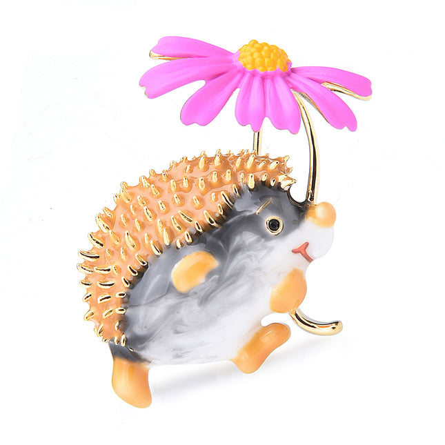 Crystal Hedgehog  with Flower Brooch - Wnkrs