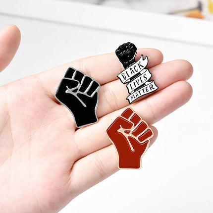 Black Lives Matter Raised Fist Shaped Enamel Brooch - Wnkrs