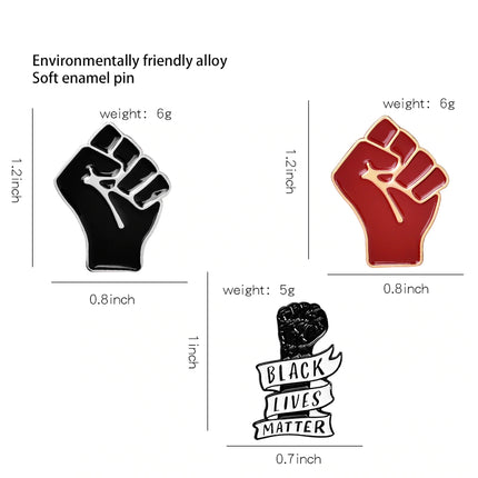 Black Lives Matter Raised Fist Shaped Enamel Brooch - Wnkrs