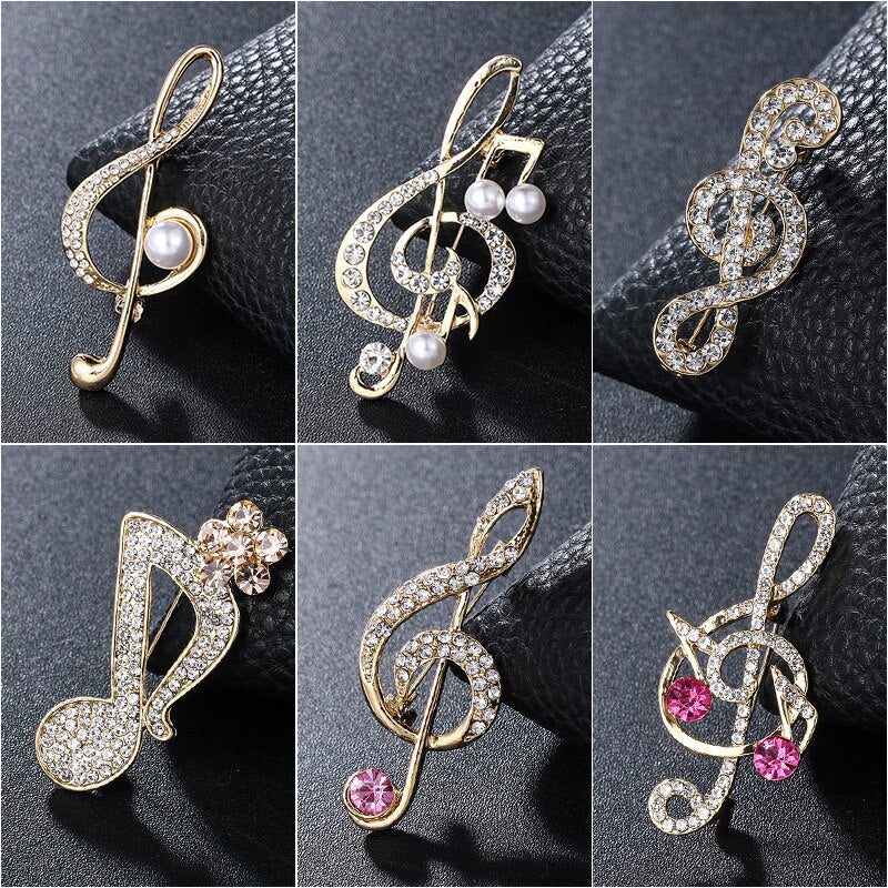 Crystal Musical Note Brooch