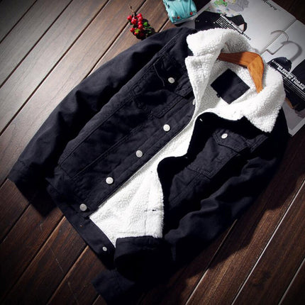 Men's Warm Fleece Denim Jacket with Fur - Wnkrs