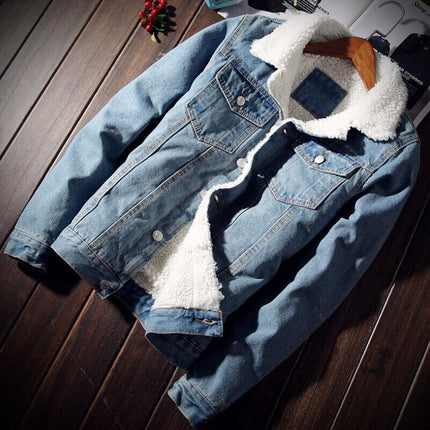 Men's Warm Fleece Denim Jacket with Fur - Wnkrs