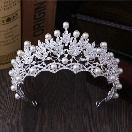 Women's Crystal / Pearl Silver Plated Hair Crown - wnkrs