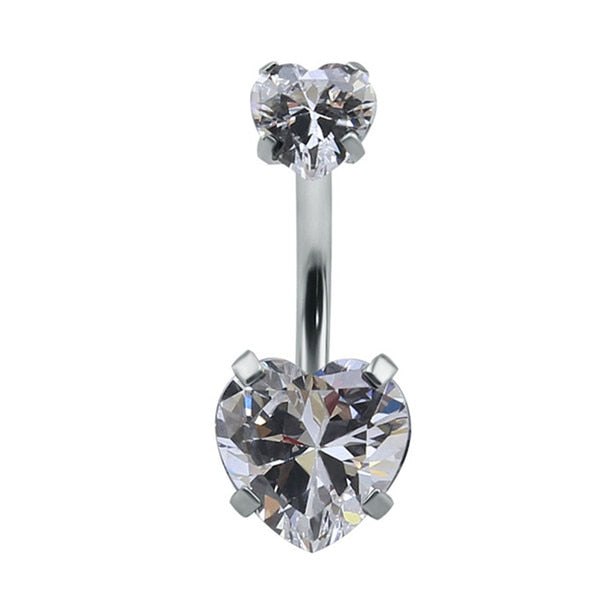 Heart-Shaped Cubic Zirconia Crystal Piercing Belly Ring - Wnkrs