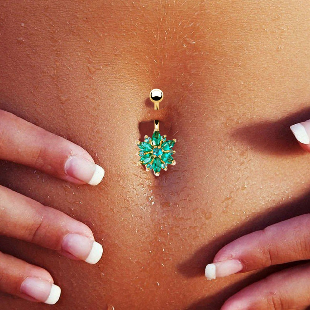 Colorful Flower Shape Stainless Steel Navel Piercing Jewelry