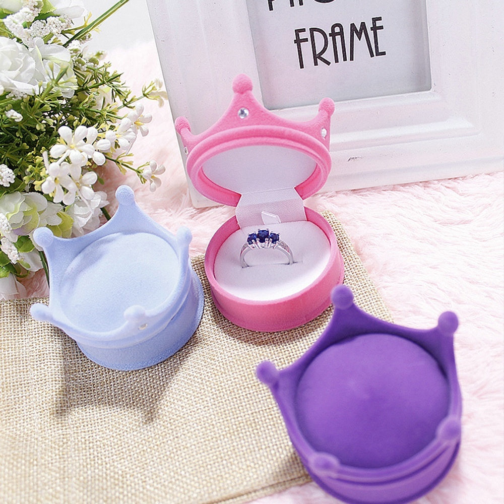 Fashion Crown Velvet Jewelry Box For Ring And Earrings