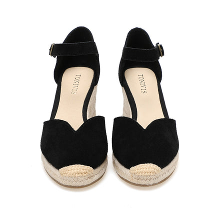 Black and Beige Wedge Sandals for Women - Wnkrs