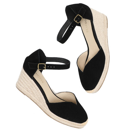 Black and Beige Wedge Sandals for Women - Wnkrs