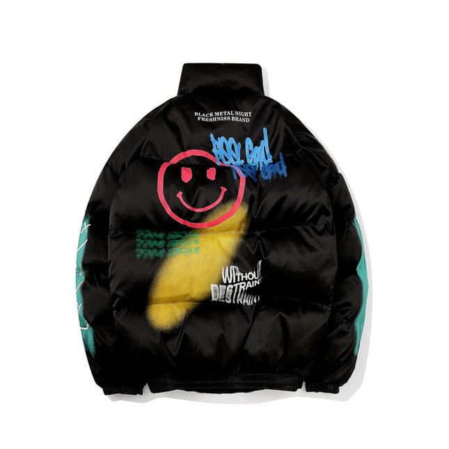 Men's Graffiti Print Puffer Jacket - Wnkrs