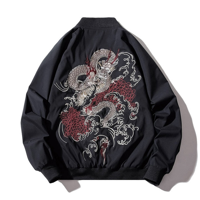 Men's Bomber Jacket with Chinese Dragon Embroidery - Wnkrs