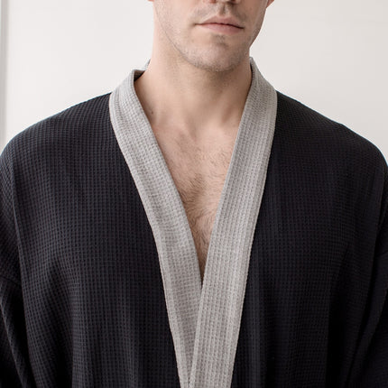 Men's Black Cotton Waffle Bathrobe - Wnkrs