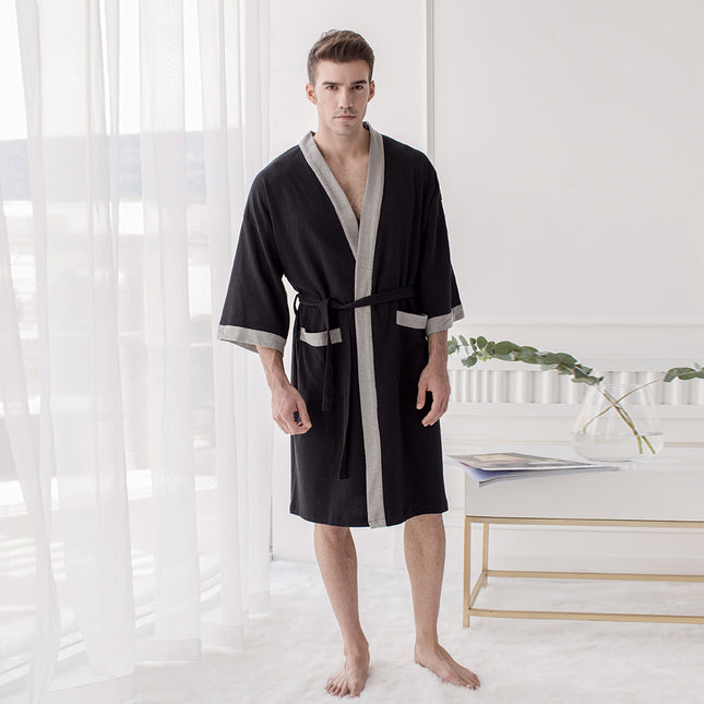 Men's Black Cotton Waffle Bathrobe - Wnkrs