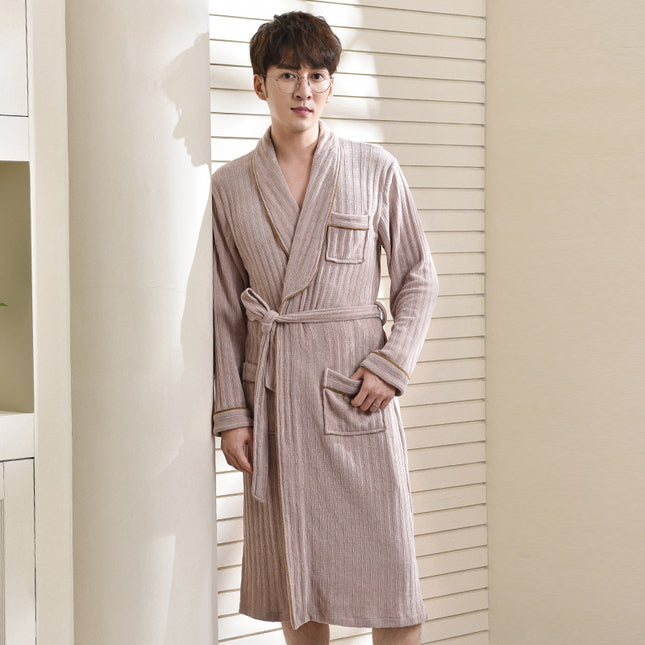 Men's Apricot Coral Velvet Robe with Belt - Wnkrs